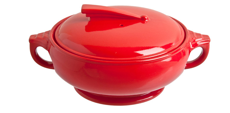 bright red vintage China sundial casserole dish