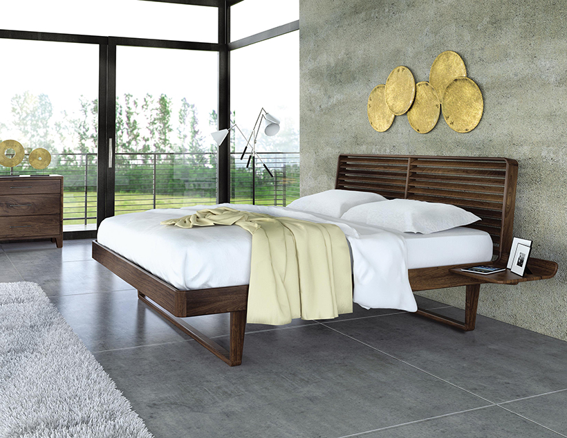 contour bed with nightstand in walnut by Copeland Furniture