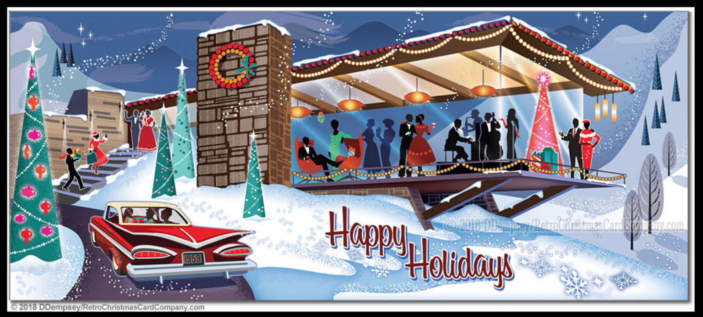 retro mid century modern home party christmas card