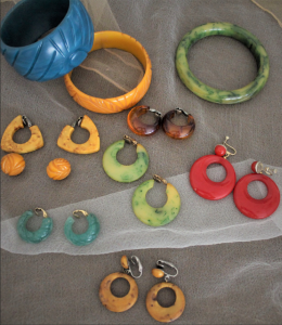 Colorful bracelets and earrings.