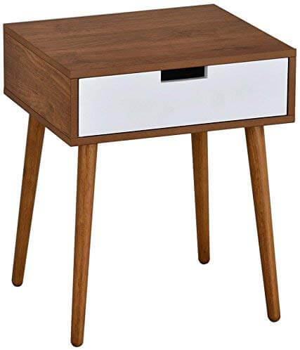 Bedside nightstand with white drawer.