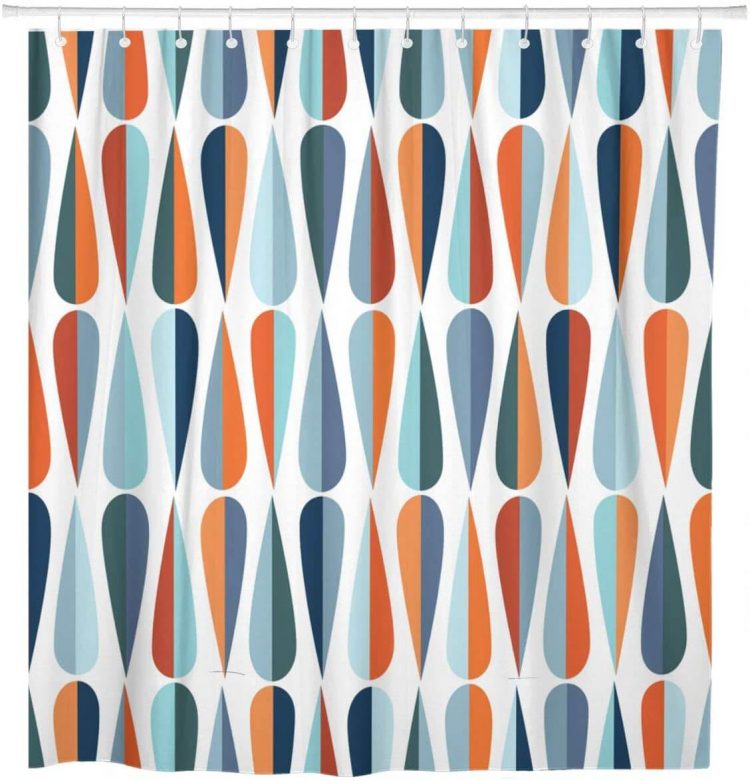 Multicolored drop pattern shower curtain.