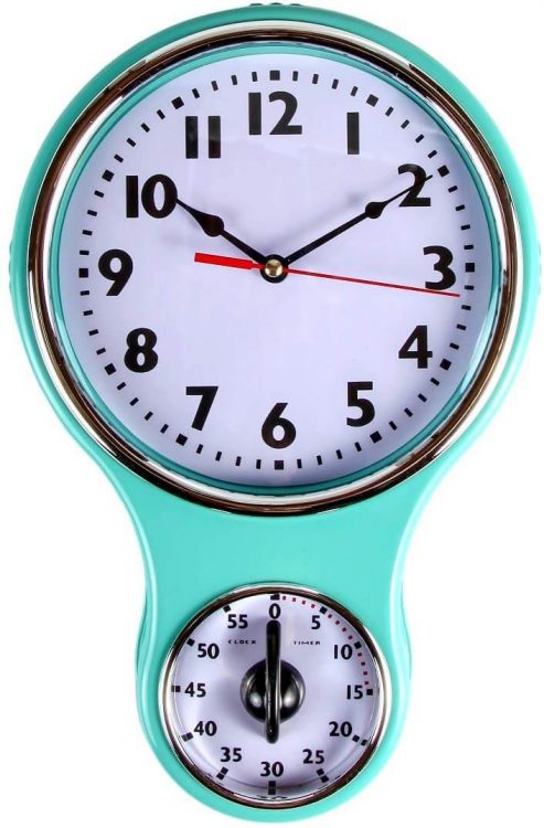 Kitchen and dining light blue wall clock.