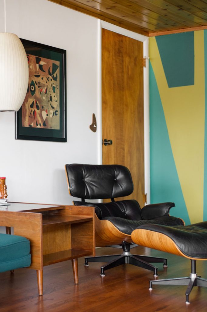 Mid Century Eames Lounge Chair with Joan Miro artwork