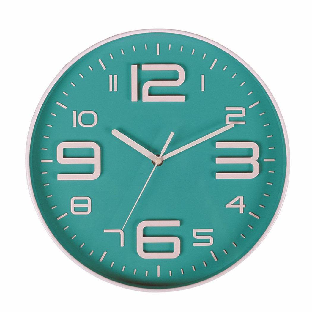 DesignQ Mid-Century Modern Wall Clock 'Retro Hexagon Pattern VII' Blue Round Wall Clock for Bedroom Decor 