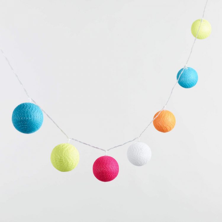 Mid mod entertaining multi-colored orb string lights.