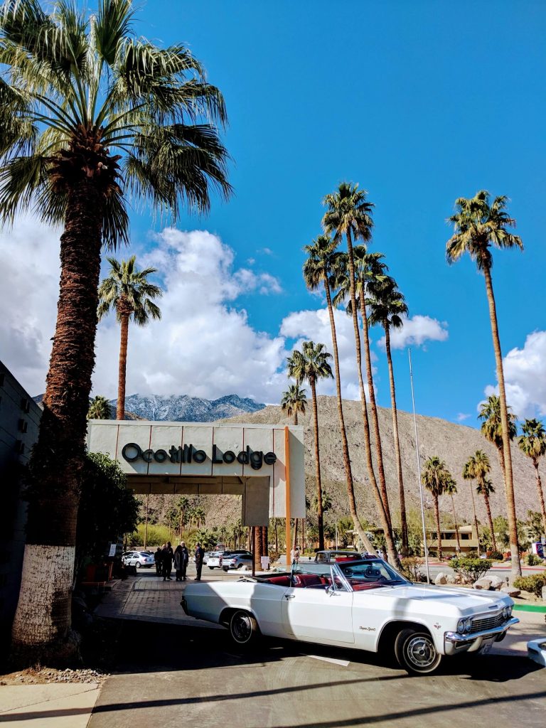 The outside of the Ocotillo Lodge, a mid century bungalow in Palm Springs.