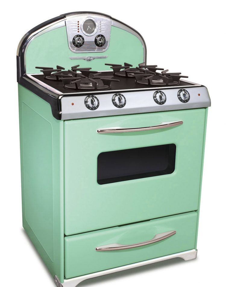 Mid century kitchens mint green oven.