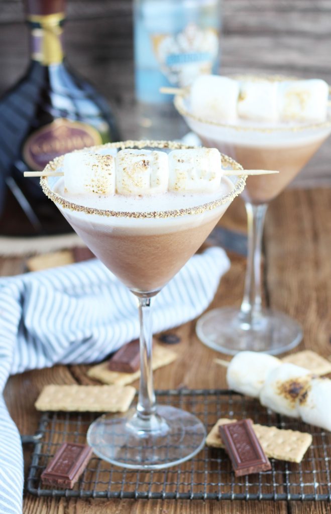 Cocktail glass with chocolate martini with marshmallows on top