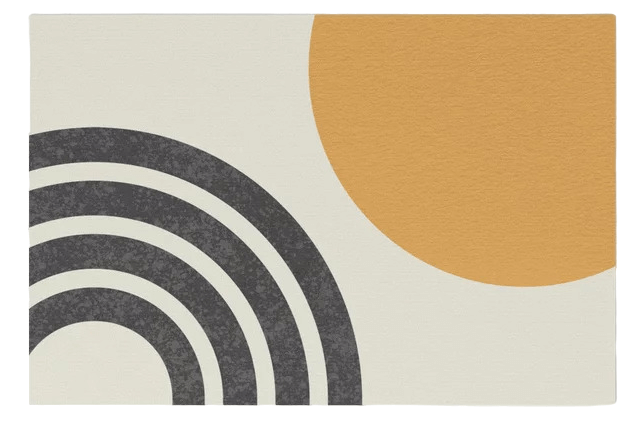 mid century modern doormat featuring a rainbow and a sun