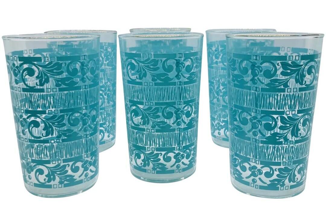 turquoise etched vintage mid century modern glasses
