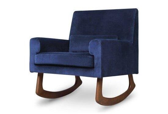 Modern deep blue velvet rocking chair