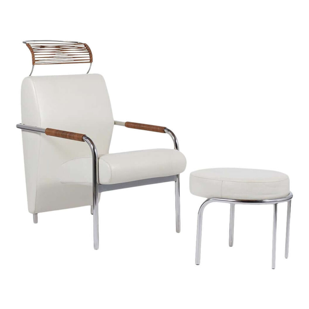 white leather lounge chair with chrome legs