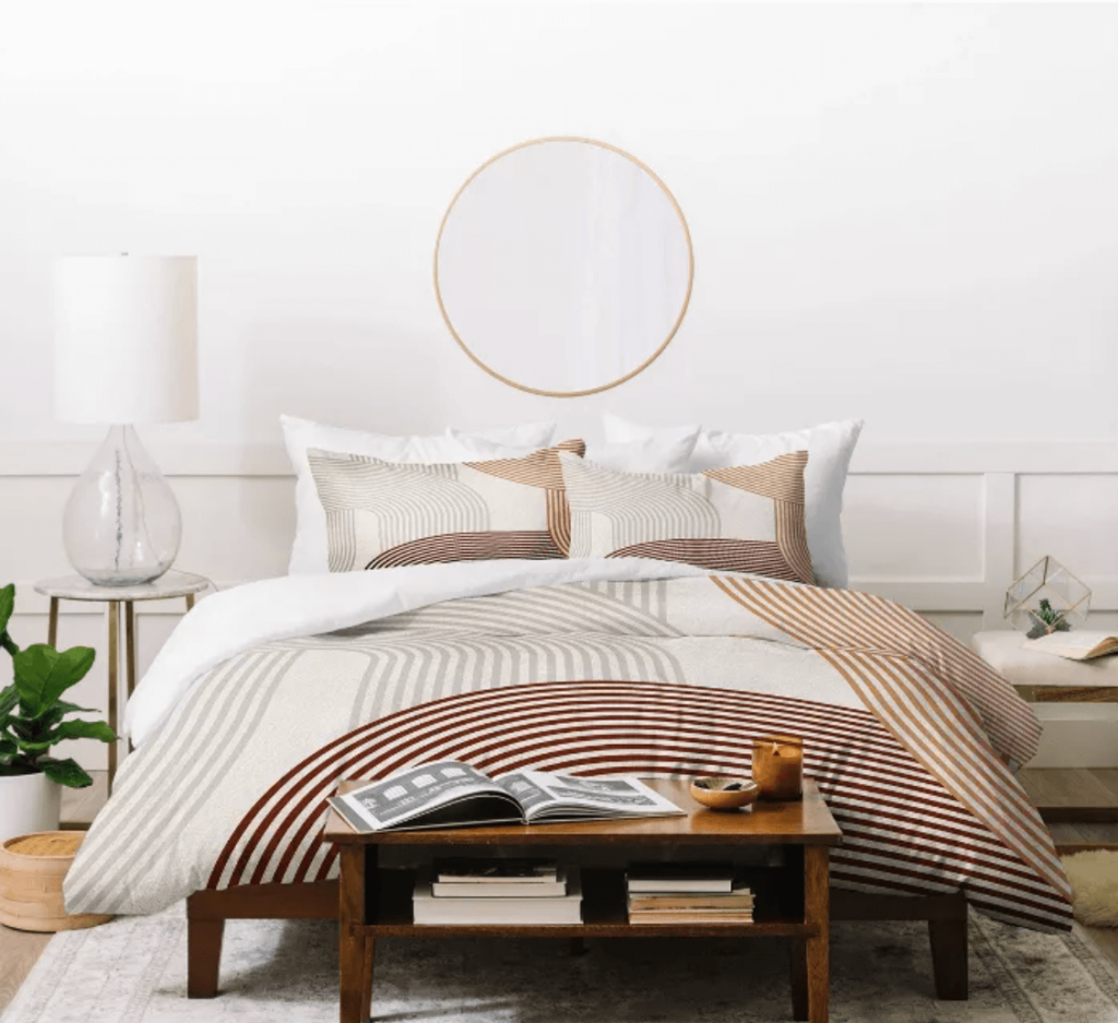 Maroon, orange and gray artistic stripe duvet