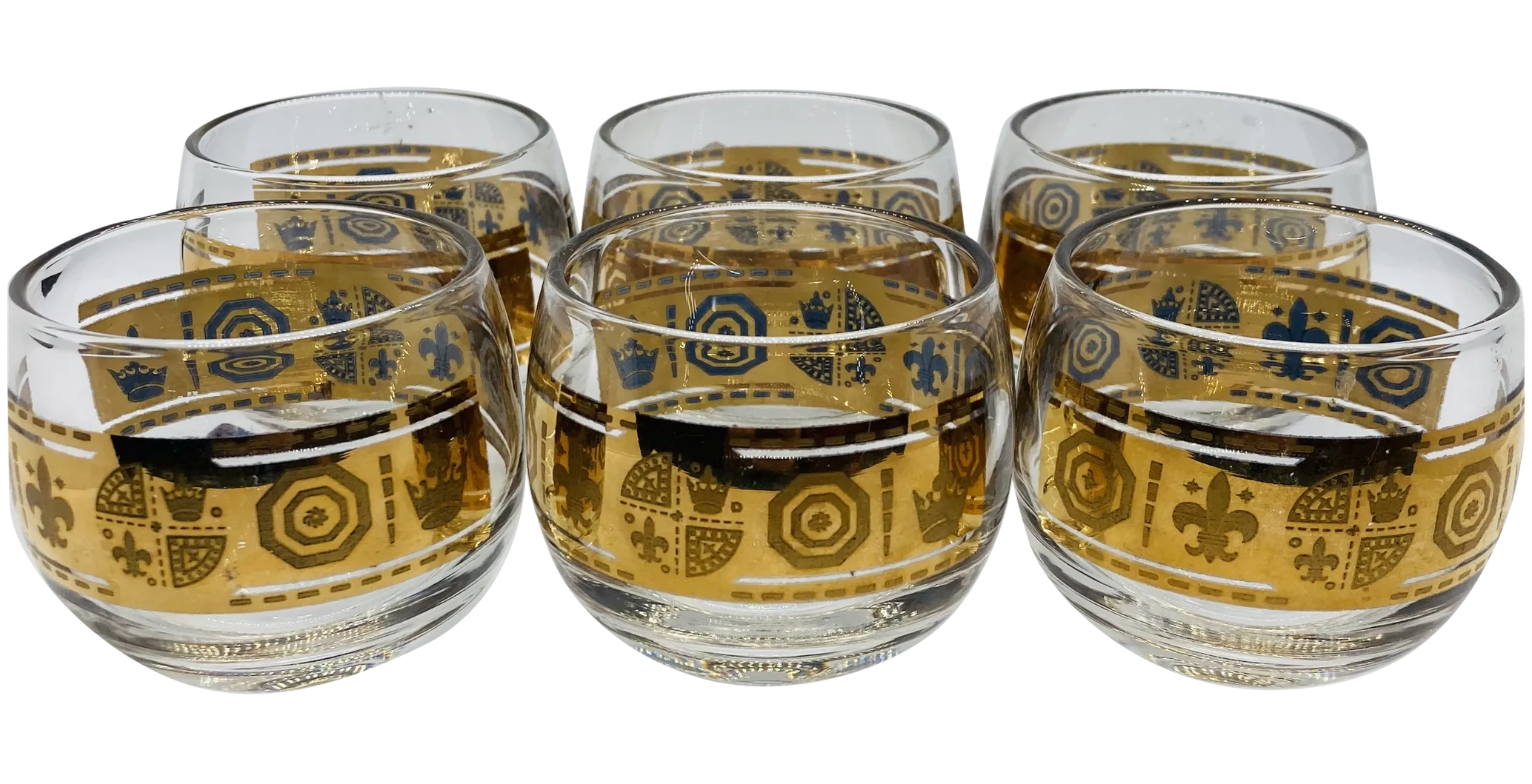 A vintage Culver set of roly-poly whiskey/cognac glasses, circa 1960s.
