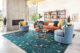 balance of color and pattern with patterned rug from FLOR