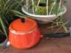 vintage orange 1960s fondue pot