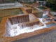 water pours over the terraces of the Keller Fountain