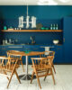 Palm Springs casita kitchen and dining room with dark blue cabinetry