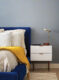 upholstered blue bedframe Christine Turknett Breathe Design Studio