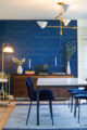 Breathe Design Studio designed dining room bold blue geometric wallpaper