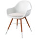Damase eucalyptus solid wood patio dining chair. White seat and cushion.