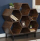 Brown, wood, geometric, hexagon bookcase