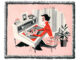 retro style illustration of woman writing at a desk