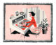 retro style illustration of woman writing at a desk