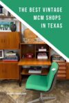 Pinterest Pin graphic of a mid century modern wall unit with green chair