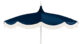 Navy blue outdoor patio umbrella with white fringe