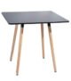 Square table with a black top and wooden legs