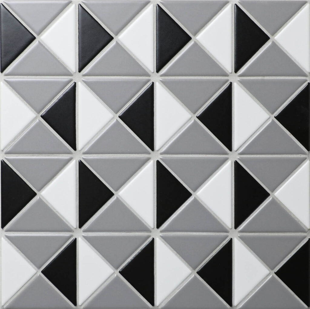 Black, white, and gray kaleidoscope triangle tile