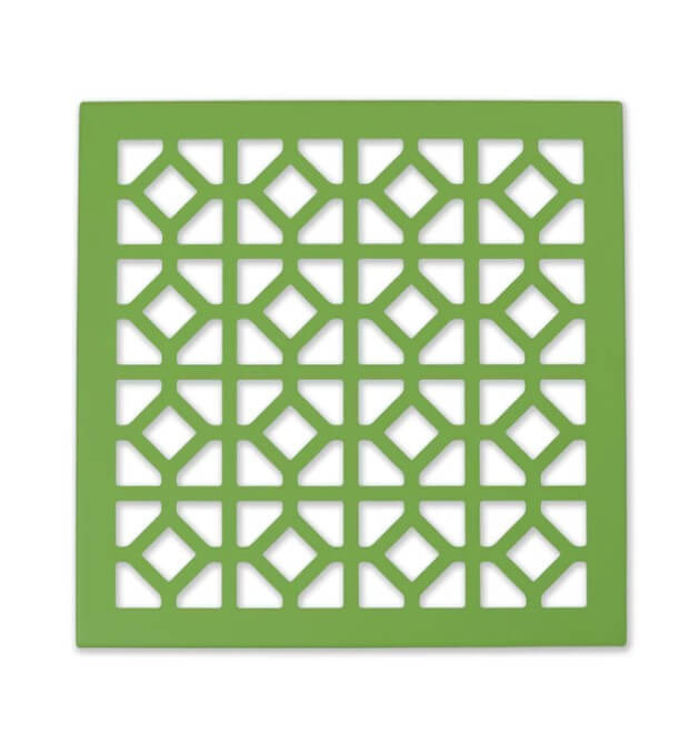 Green and white metal wall tile with geometric pattern