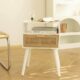 White side table with rattan drawer