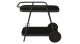 Black bar cart with two tiers and wheels