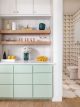 butlers pantry mint cabinets and colorful geometric tile Project House Austin