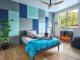 colorful wall planning in kids bedroom of Austin architect's home