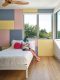 colorful wall paneling in architect's Austin home