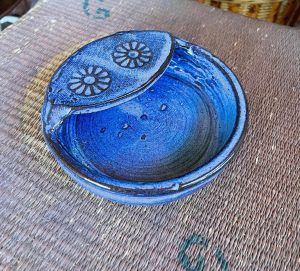 vintage blue ceramic basin