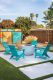 firepit and turquoise and orange screen