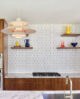 geometric backsplash in a mid century modern kitchen