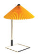 table lamp with a square base and yellow lamp shade