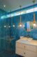 blue mosaic tile floor to ceiling in Krisel home