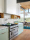 mint green cabinets in bright modern Austin kitchen