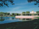 central garden with large fountain at Sunnylands estate