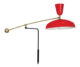 red wall sconce with brass handle