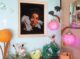 starburst wallpaper, vintage lamps and figurines in Lisa Rathbone's home