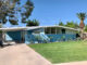 exterior of 1959 Haver home blue painted cement blocks