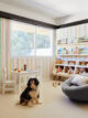 kids playroom with striped wallpaper